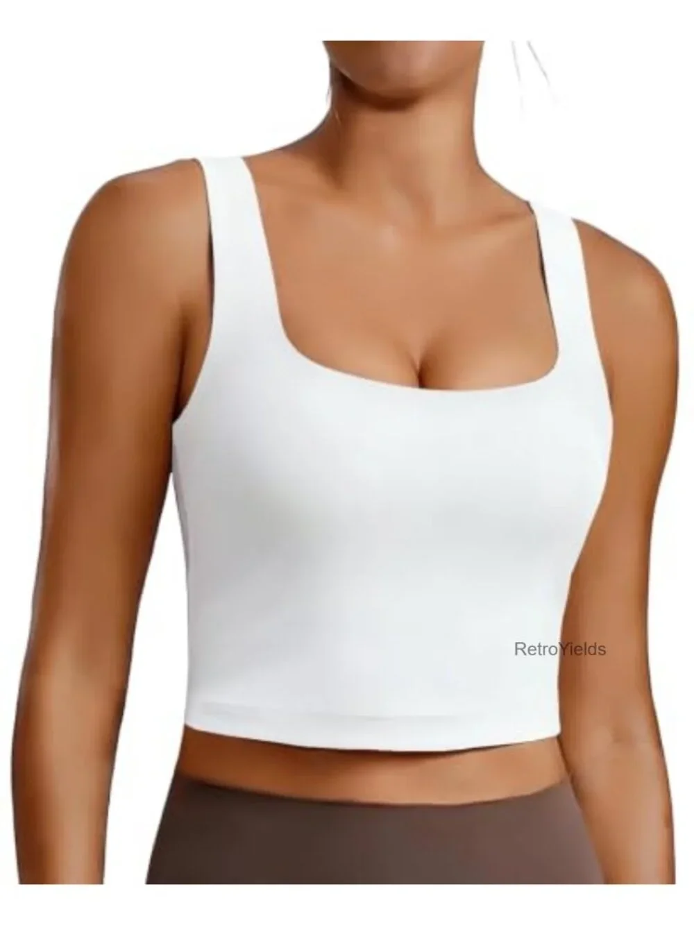 Square Neck Longline Sports Bra Tank Top with Removable Pads for Yoga Gym